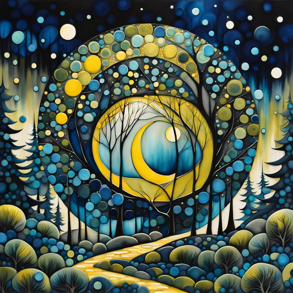 Moonlit Arabesque Forest in Impasto Alcohol Ink Style