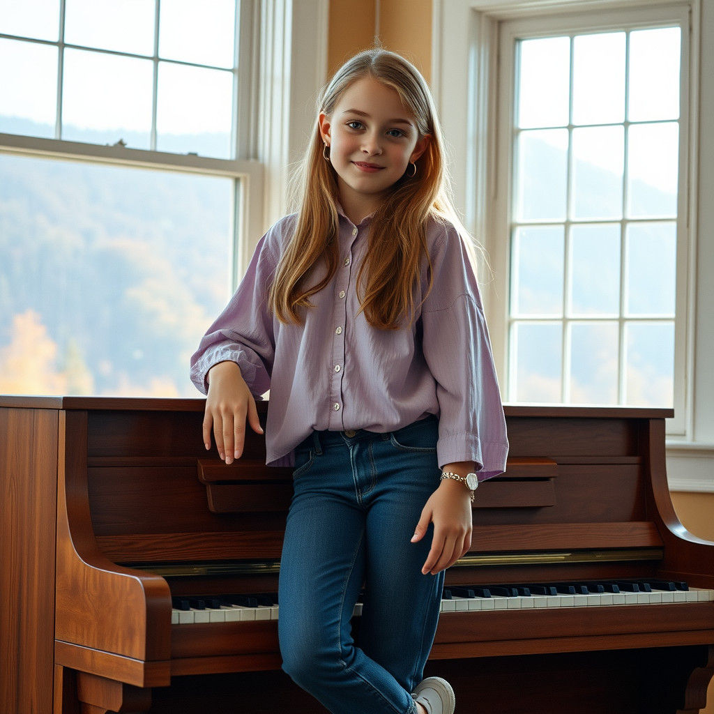 Girl with Piano in Natural Light