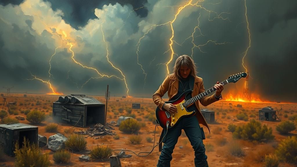 Post-Apocalyptic Rockstar Drifter in Southern Gothic Landsca...