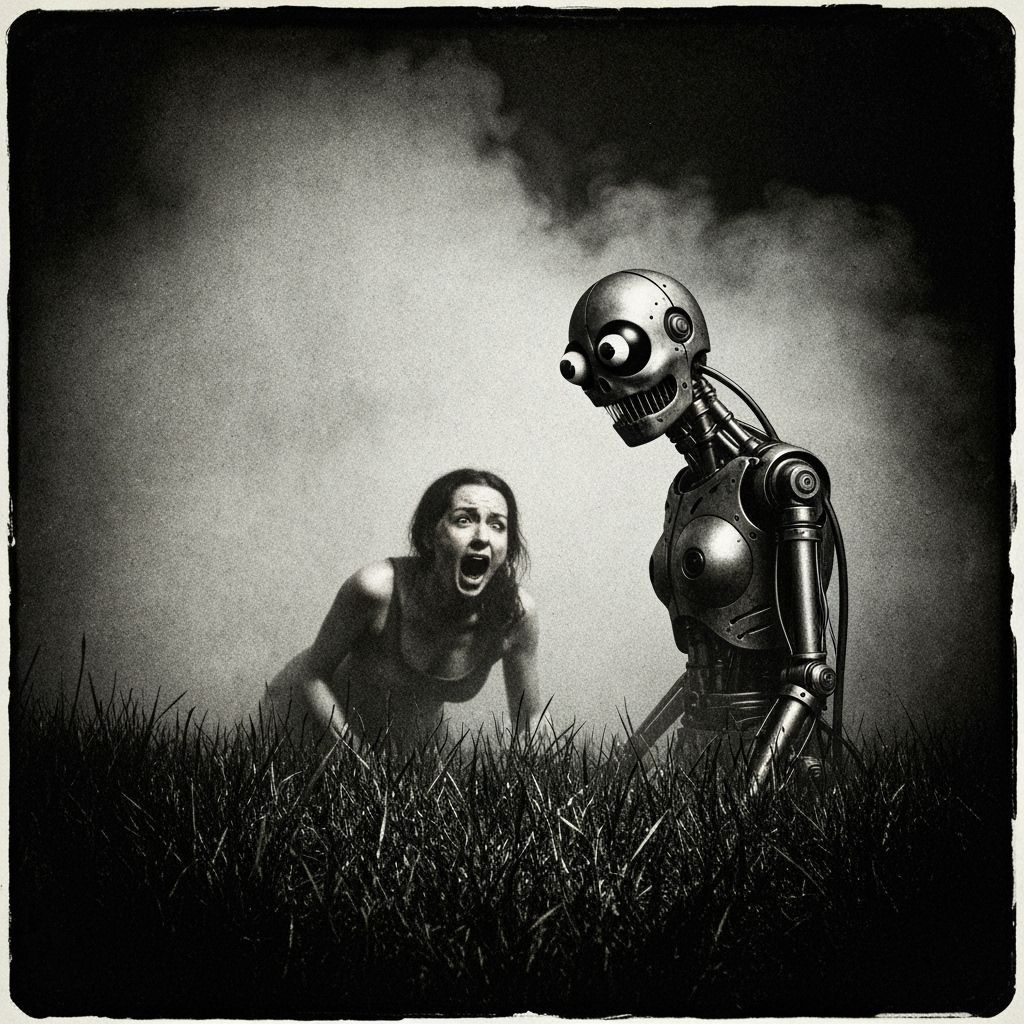 Cyborg's Grungy Scream: Photogravure Horror