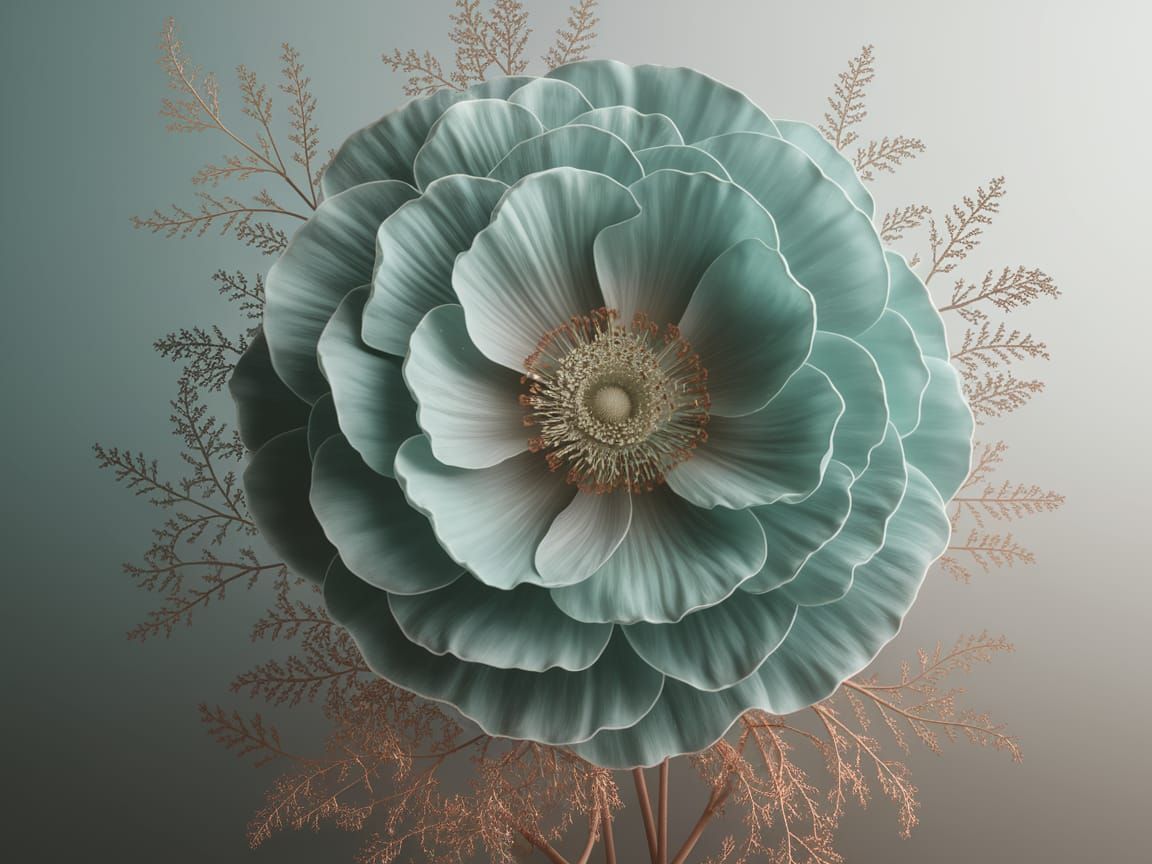 Giant Teal Flower with Velvety Texture: Fantasy Art