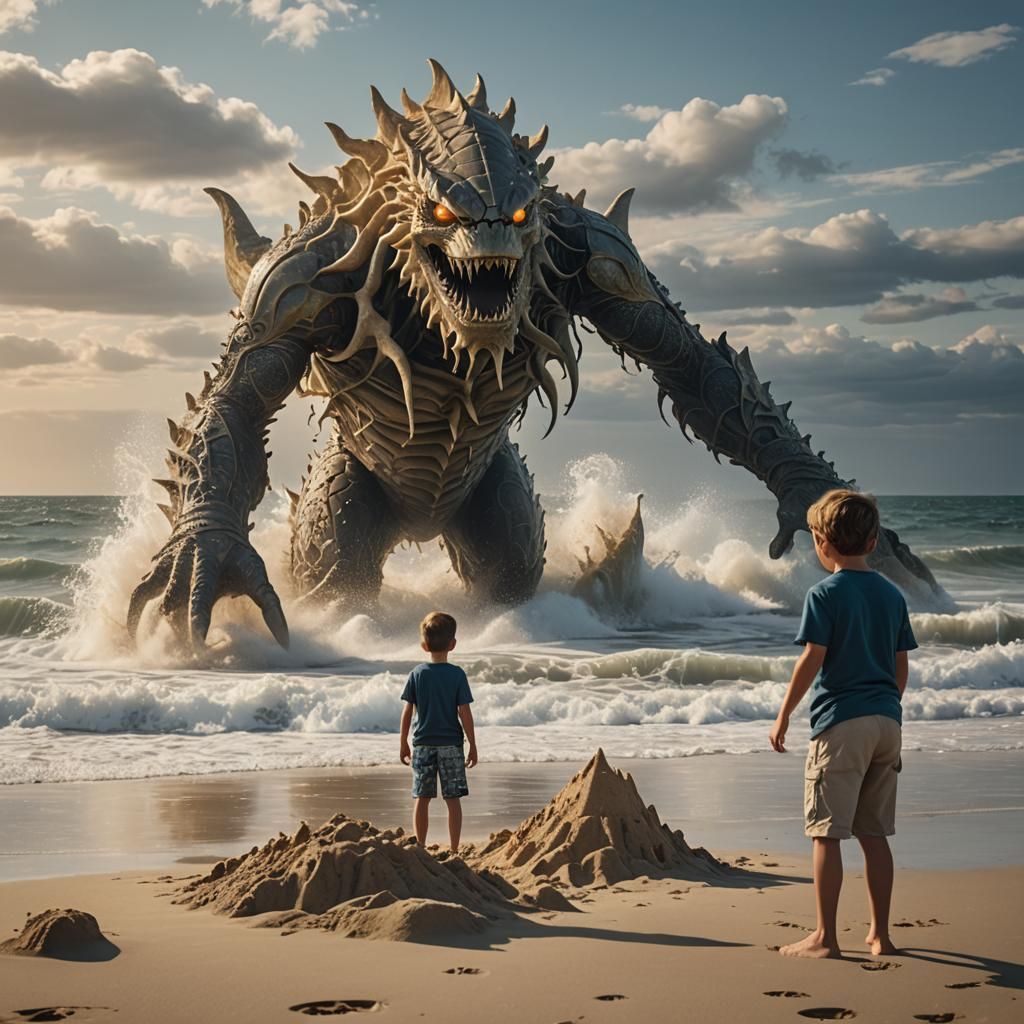 Boy's Beach Day Interrupted by Sea Monster