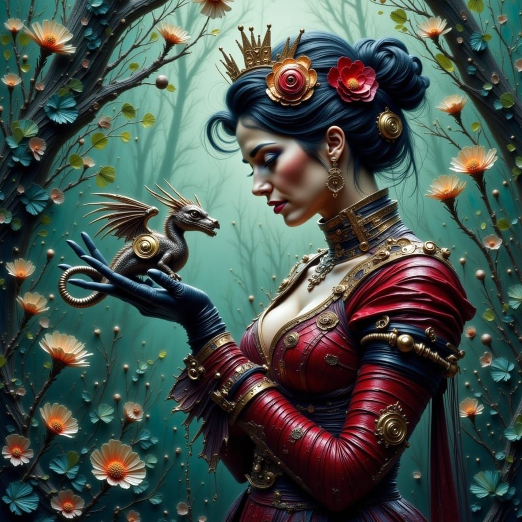 Steampunk Queen in Bioluminescent Garden