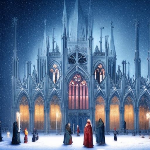 Gothic Cathedral in Winter Night, Romanticism Style