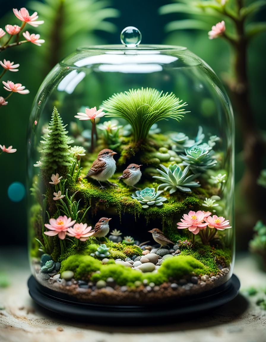 Fantasy Miniature Forest Inside Glass Terrarium