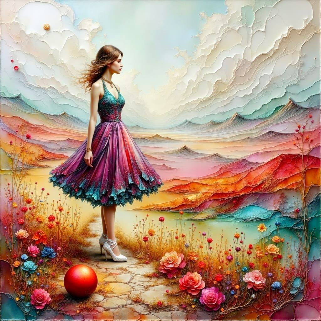 Red Rubber Ball Impasto Oil Painting