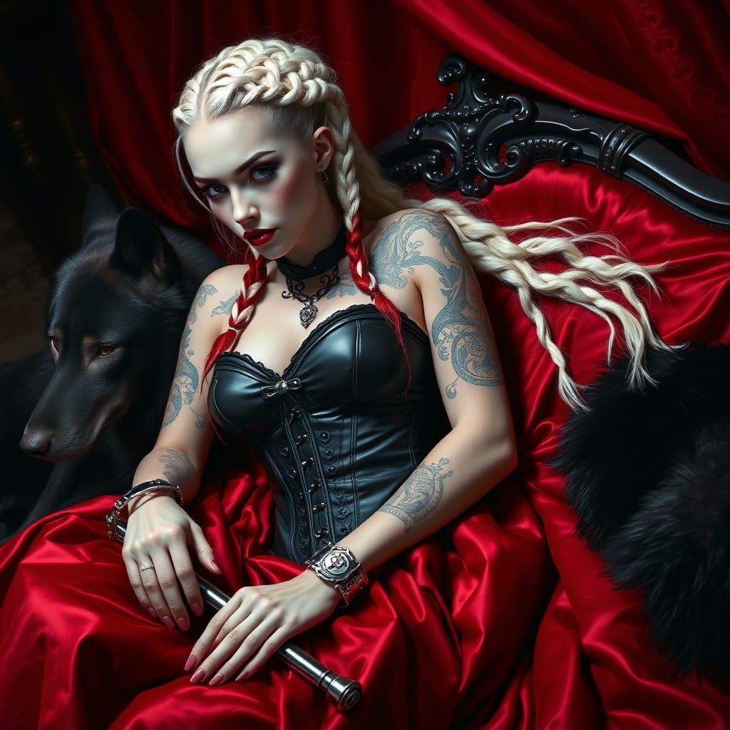 Ethereal Vampire Queen in Gothic Bedchamber