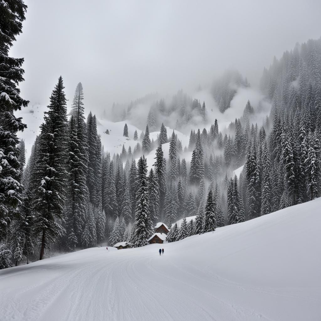Avalanche Threatens Ski Lodge in Winter Landscape