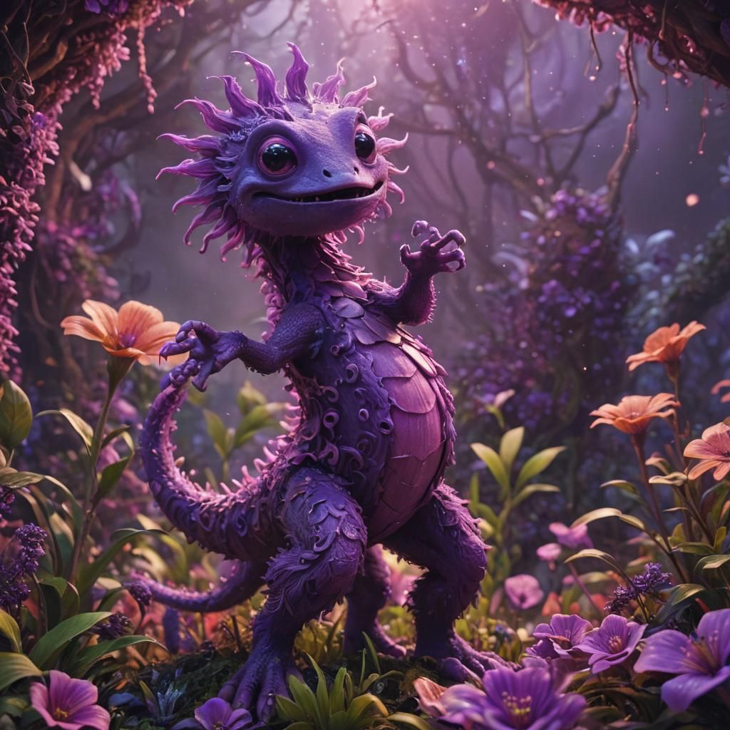 Surreal Purple Creature in a Vibrant Vortex