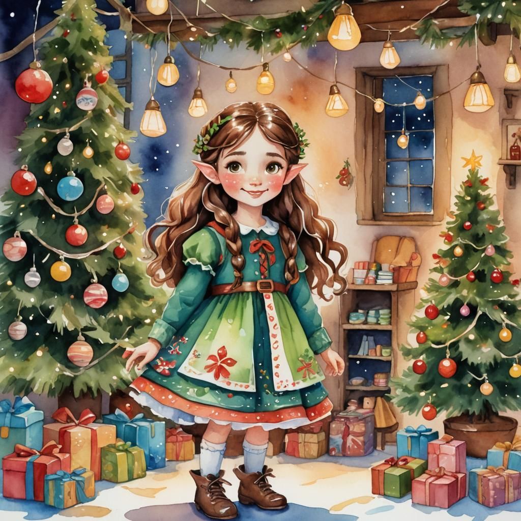 Elf Crafts Toy in Whimsical Watercolor Style