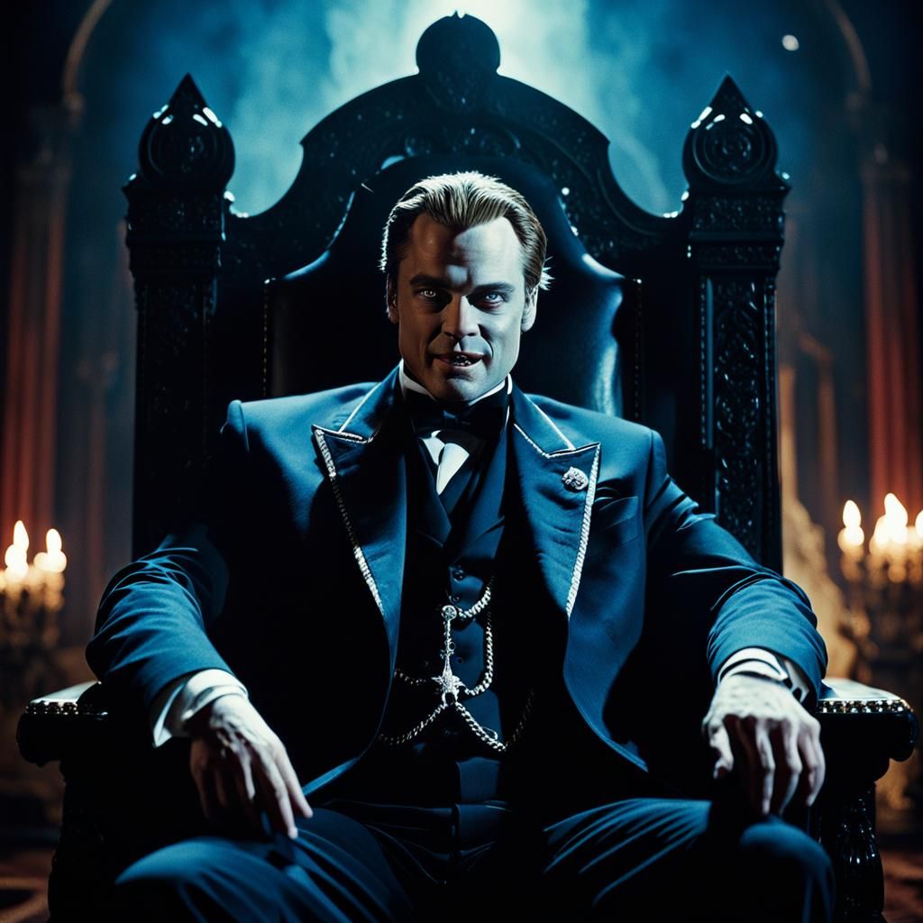 Vampire King on Throne: Cinematic Film Still