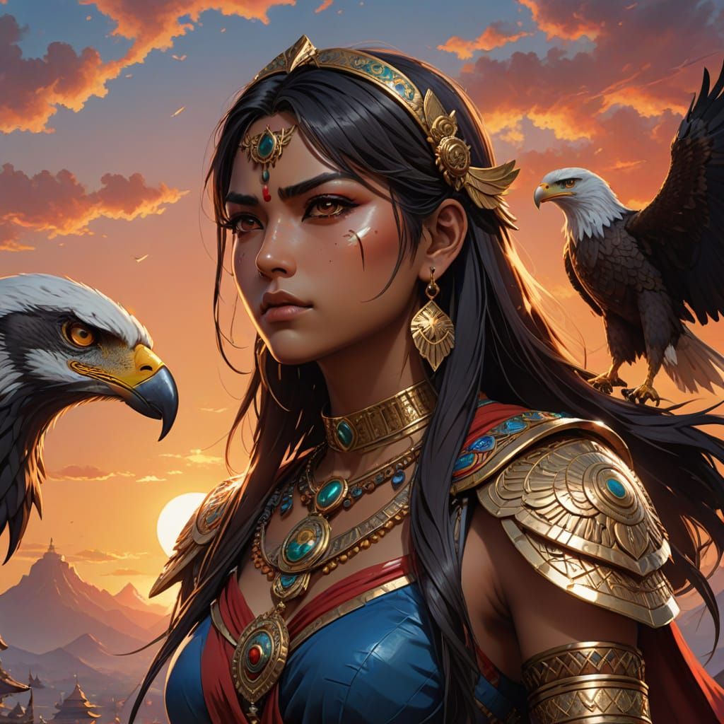 Fierce Anime Warrior Woman with Eagle Eyes
