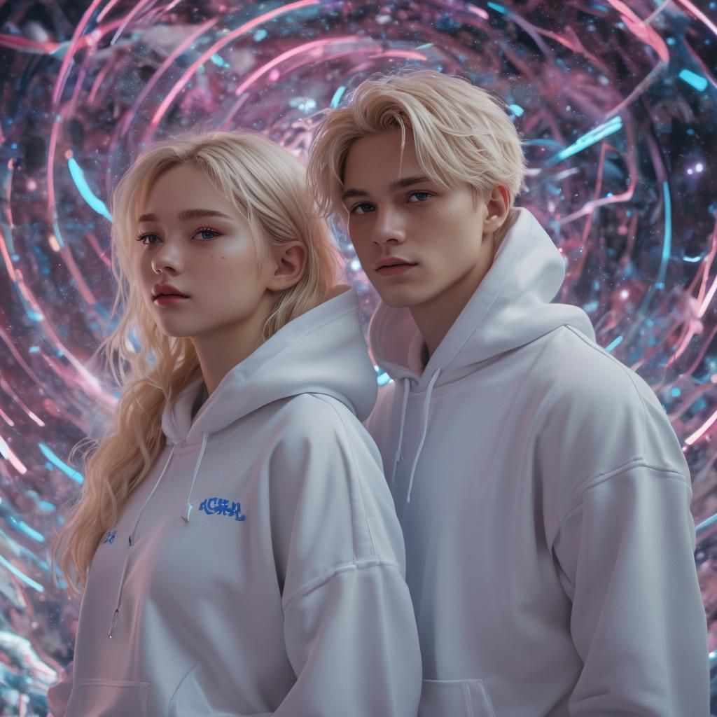 Astral Illustration of Couple in Futuristic Korea