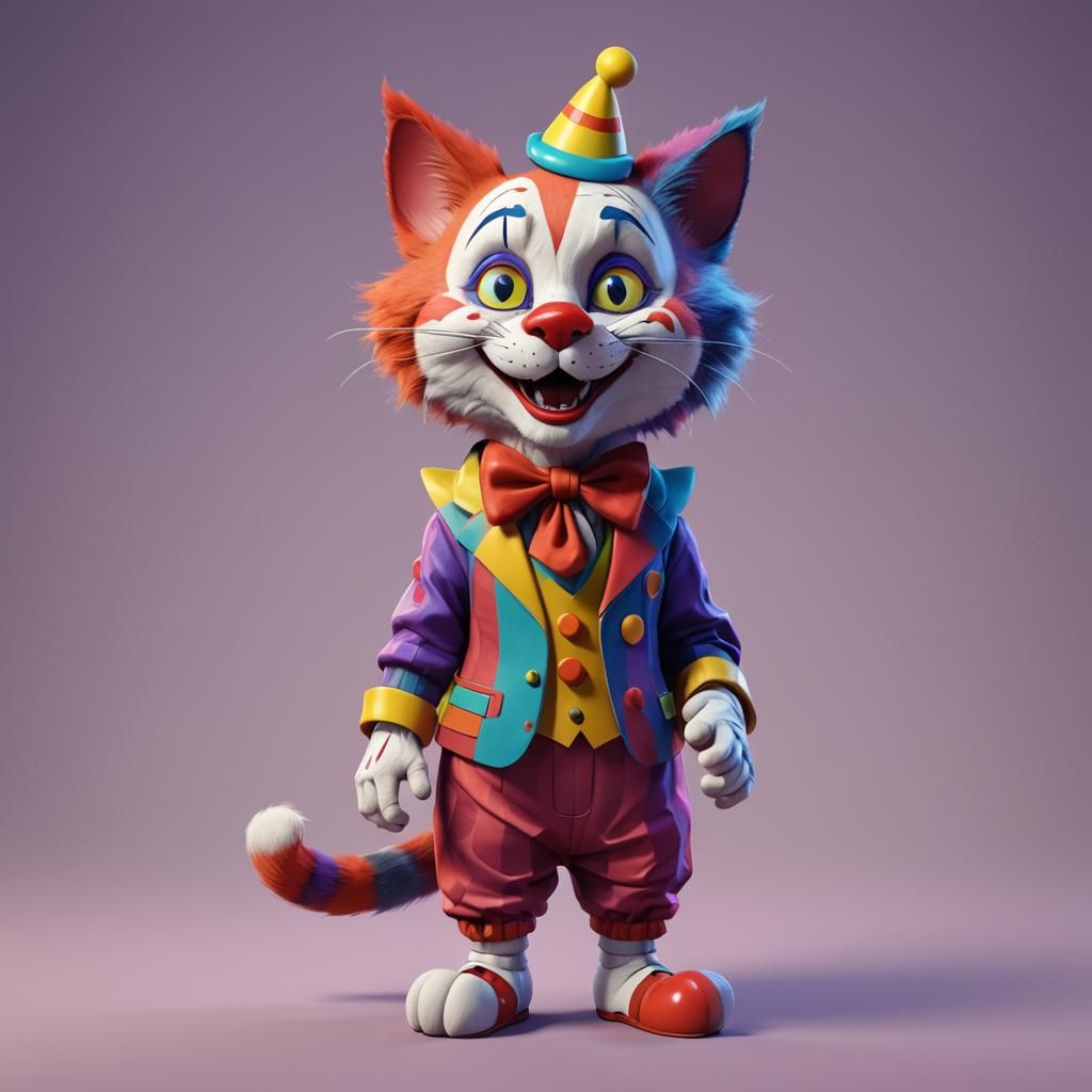 Clown Cat in 3D Digital Art Style