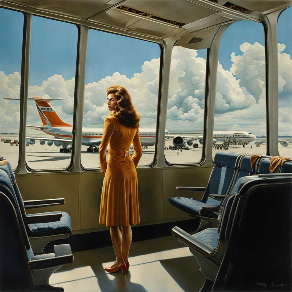 1970s Woman Longing at Airport Window