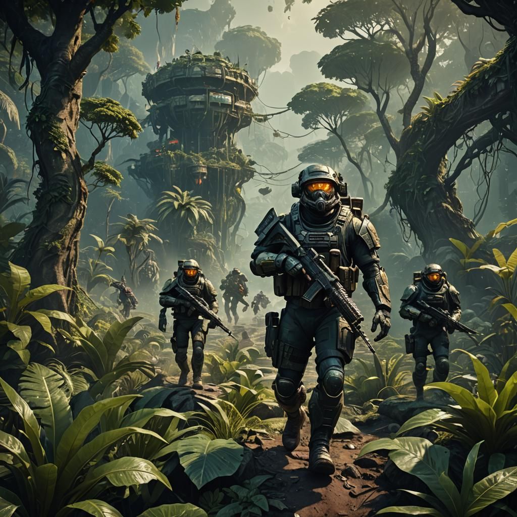 Jungle Soldiers on Death World: Detailed Matte Painting