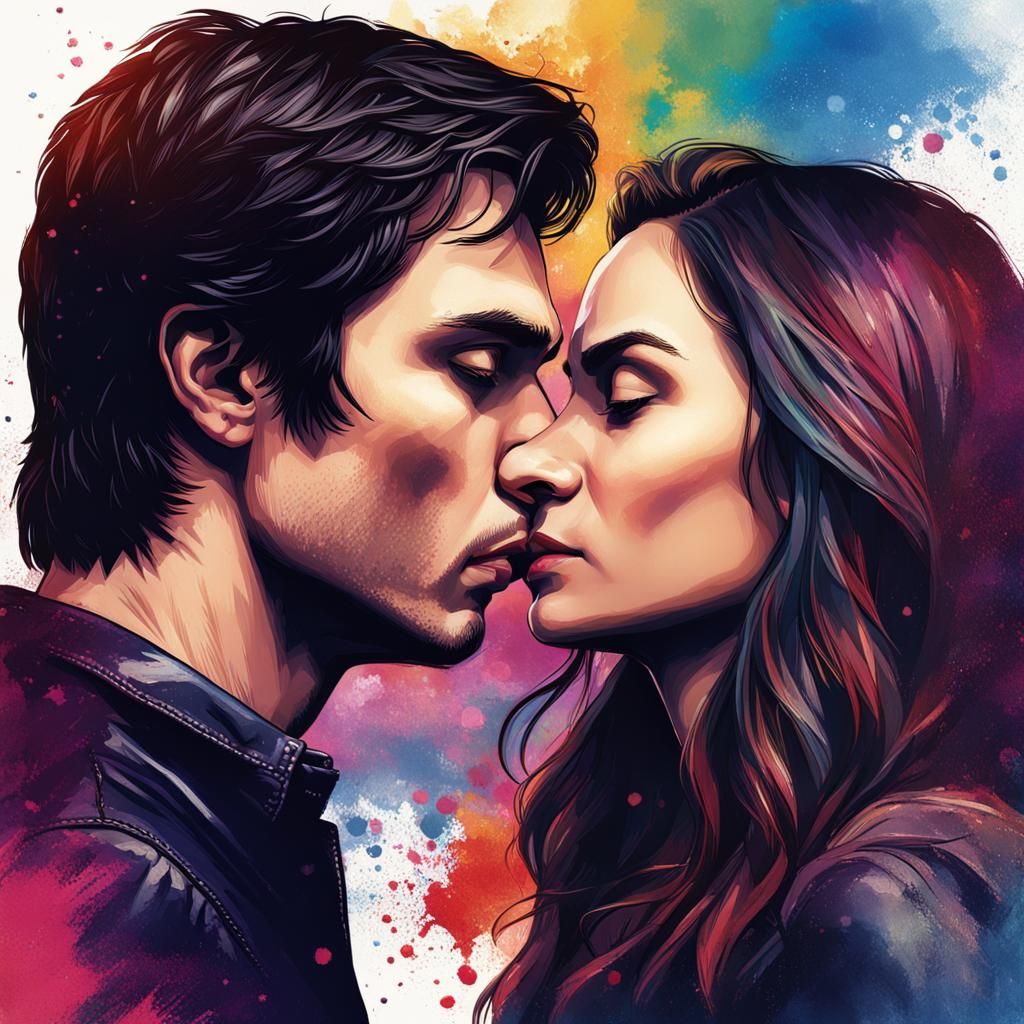 Hyperrealistic Kiss of Damon and Elena