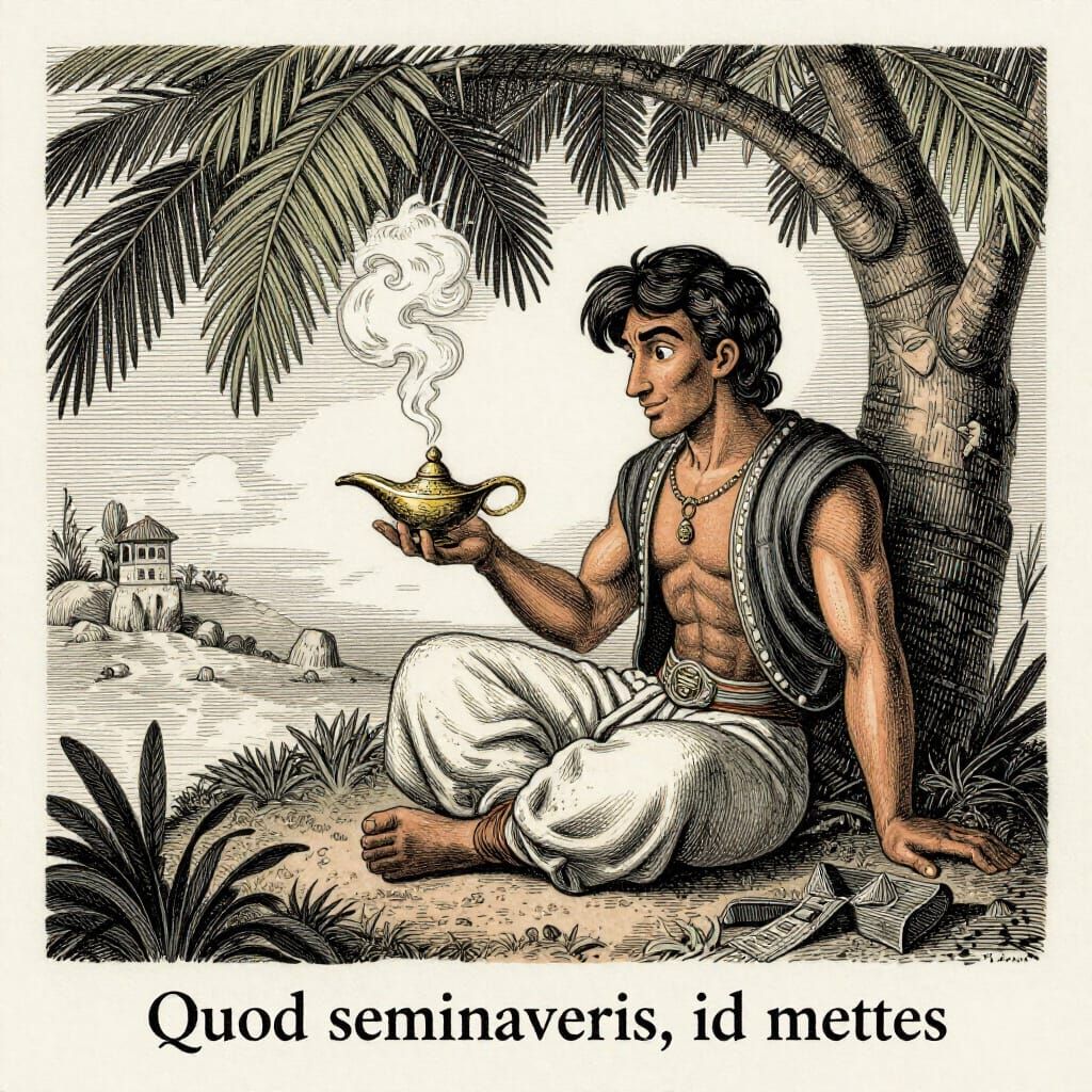 Aladdin and Genie Emerging from Magic Lamp