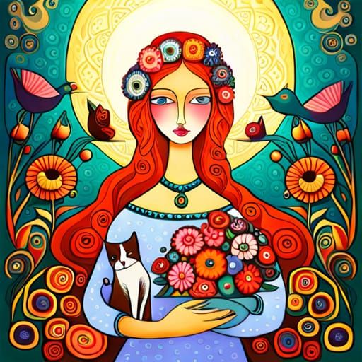 Fairytale Girl with Animals in Magic Realism