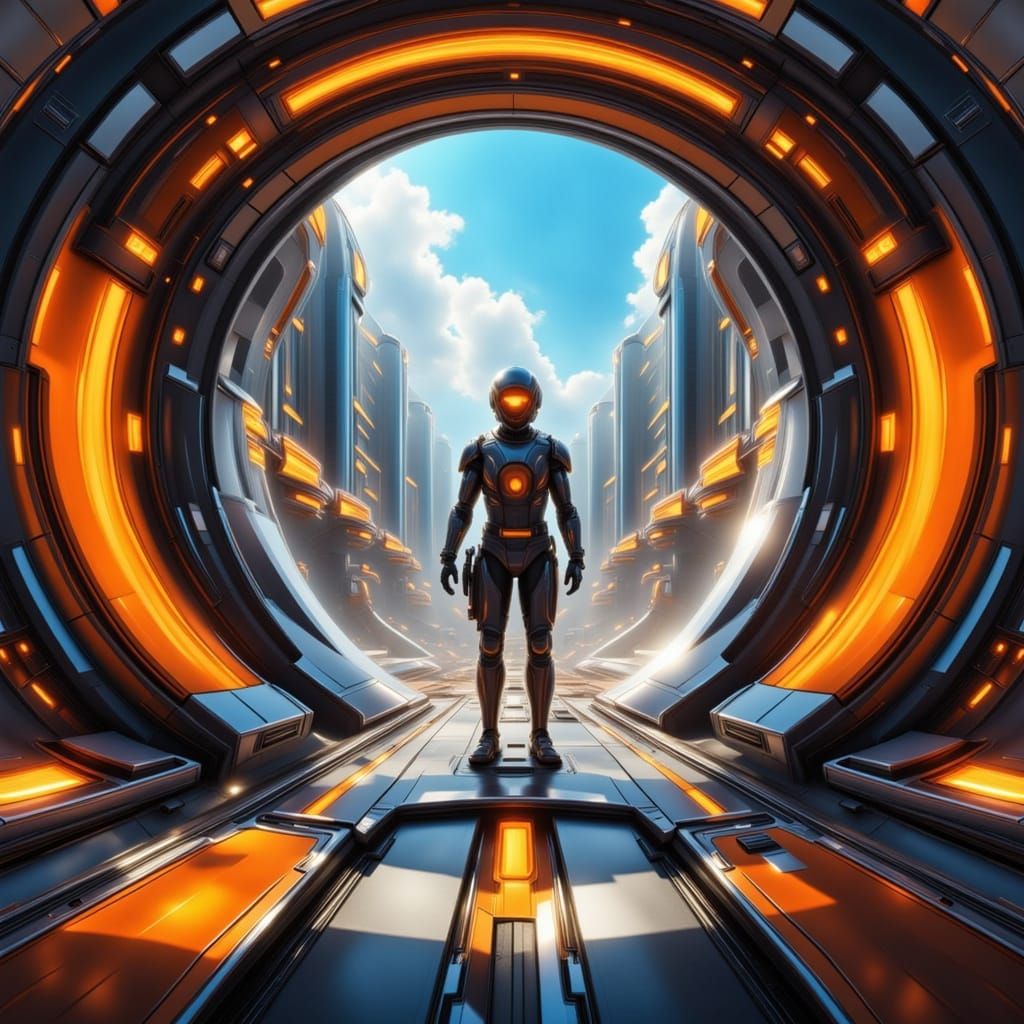 Chell from Portals Going Through a Portal