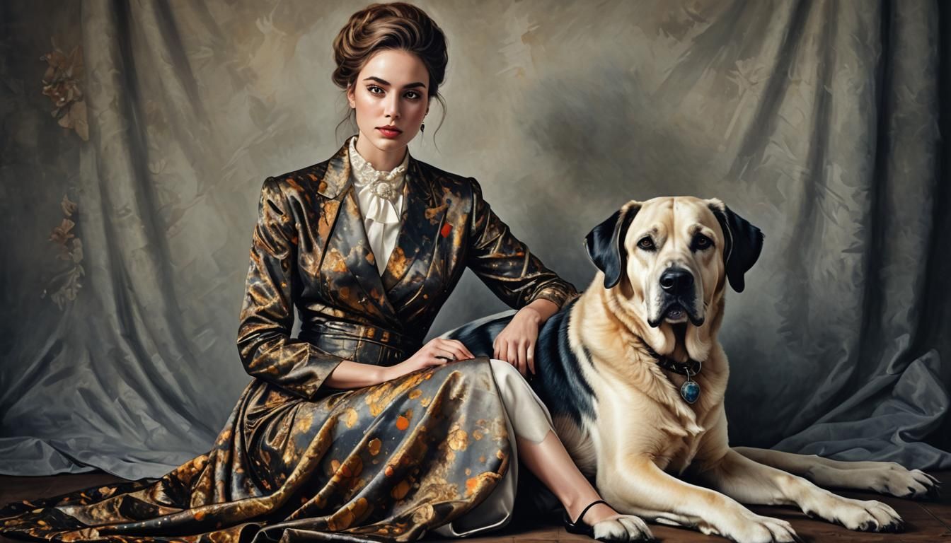 Glamorous Gemini Twins with Dog in Digital Art