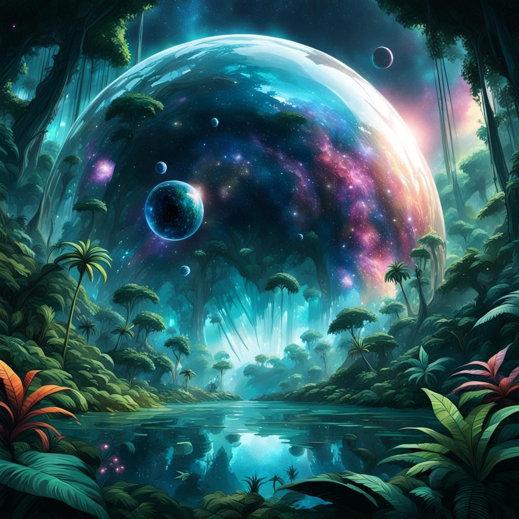 Epic Cosmic Rainforest Jungle in a Crystal Orb