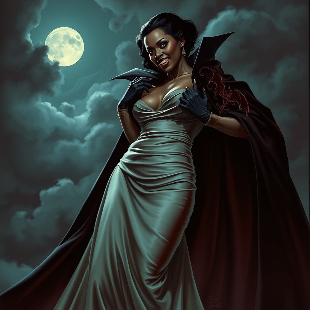 Gothic Vampire Countess in Elegant Evening Gown, Ready to St...