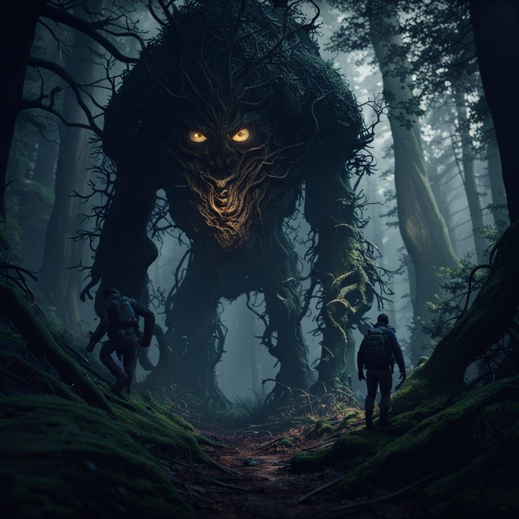 Menacing Forest Stalker in 3D Cinematic Style