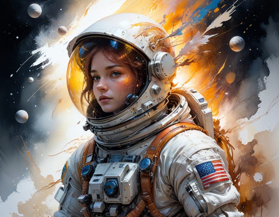 Astronaut on Alien World in Watercolour Style