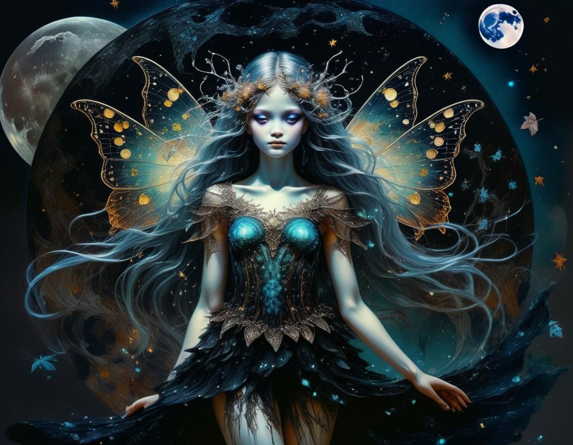 Bioluminescent Moon Fairy Oil Painting