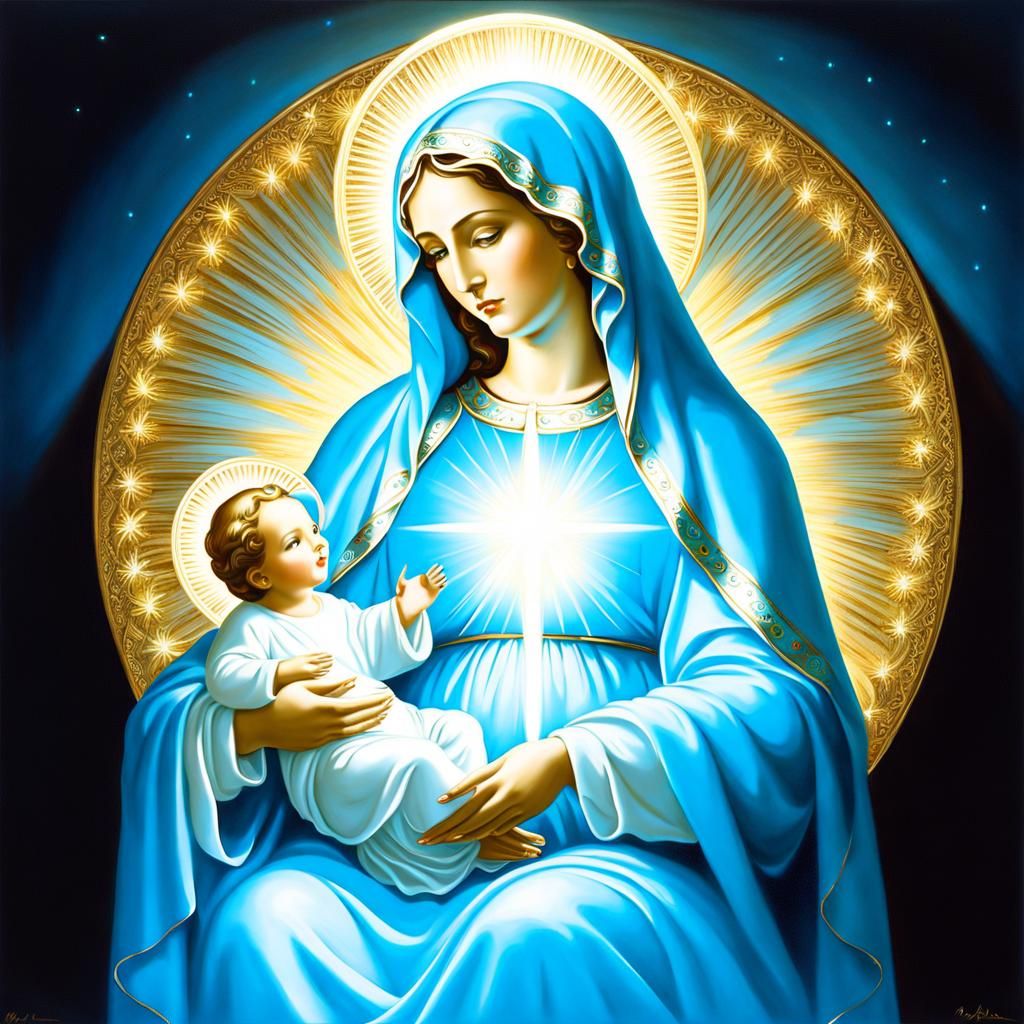 Virgin Mary and Jesus with Light Blue Aura