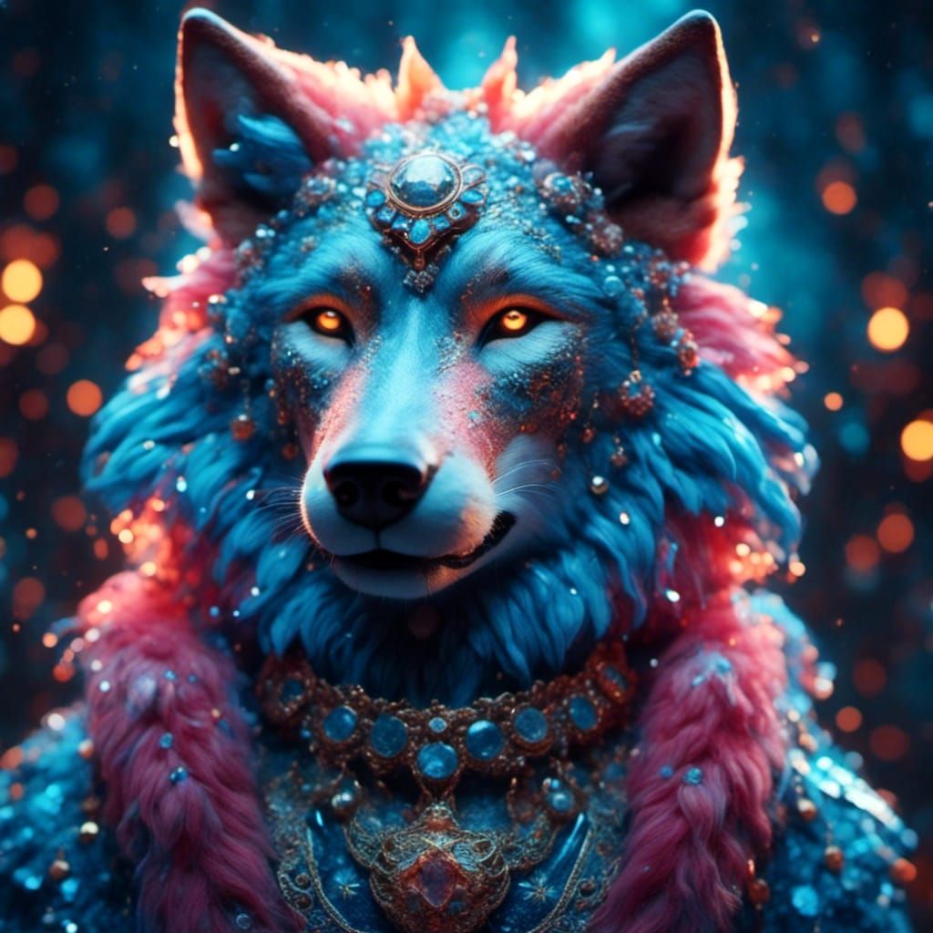 Luminous Wolf Portrait in Pop Surrealism Style