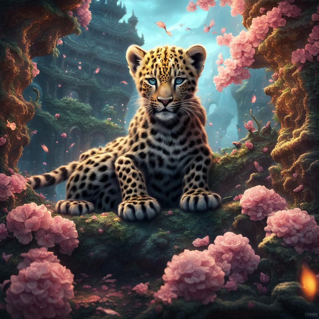 Leopard Cub and Dragon in Blossom Lair