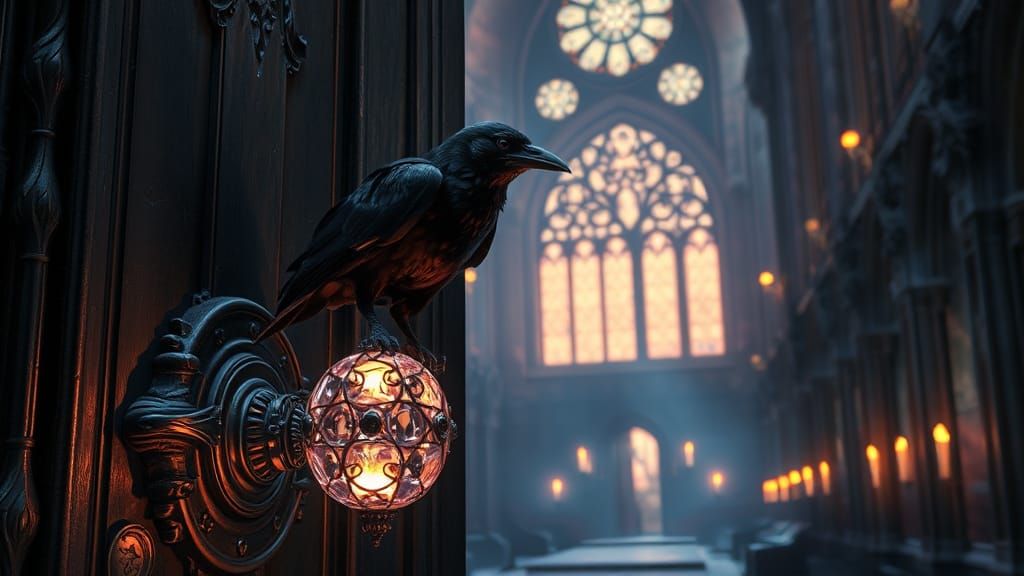 Steampunk Raven on Crystal Door Handle