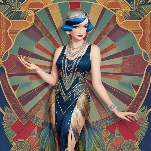 Glamorous Art Deco Burlesque Woman in 1920s Style