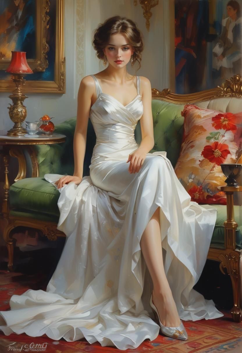 Elegant Lady in Garmash Art Style