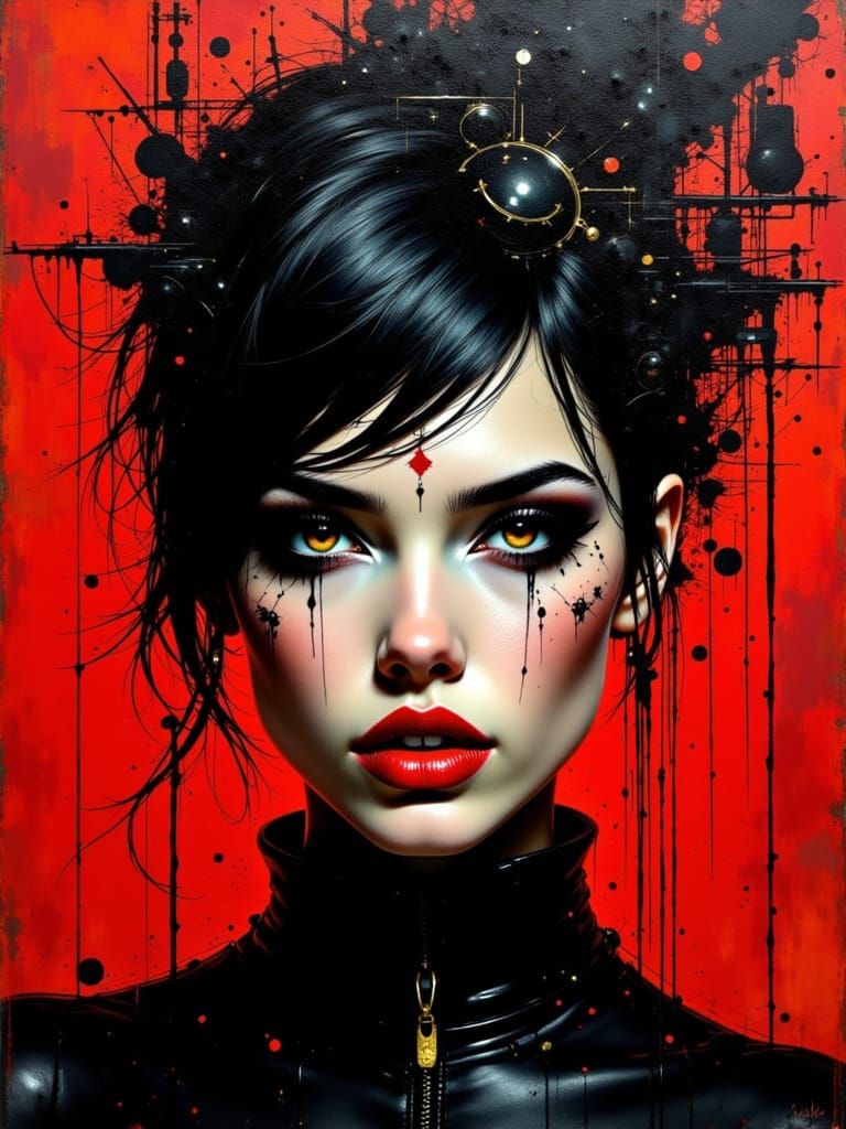 Haunting Pinup in Gothic Techno-Organic Style