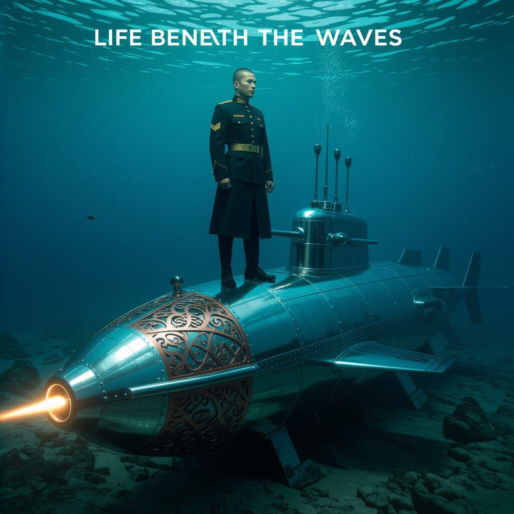 Dieselpunk Soldier on Submarine in Dystopian Ocean