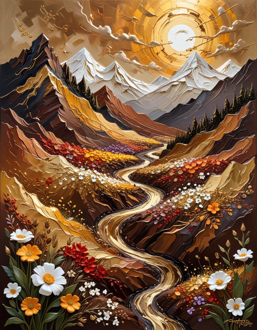 Surreal Chocolate Mountain Landscape in Impasto Style