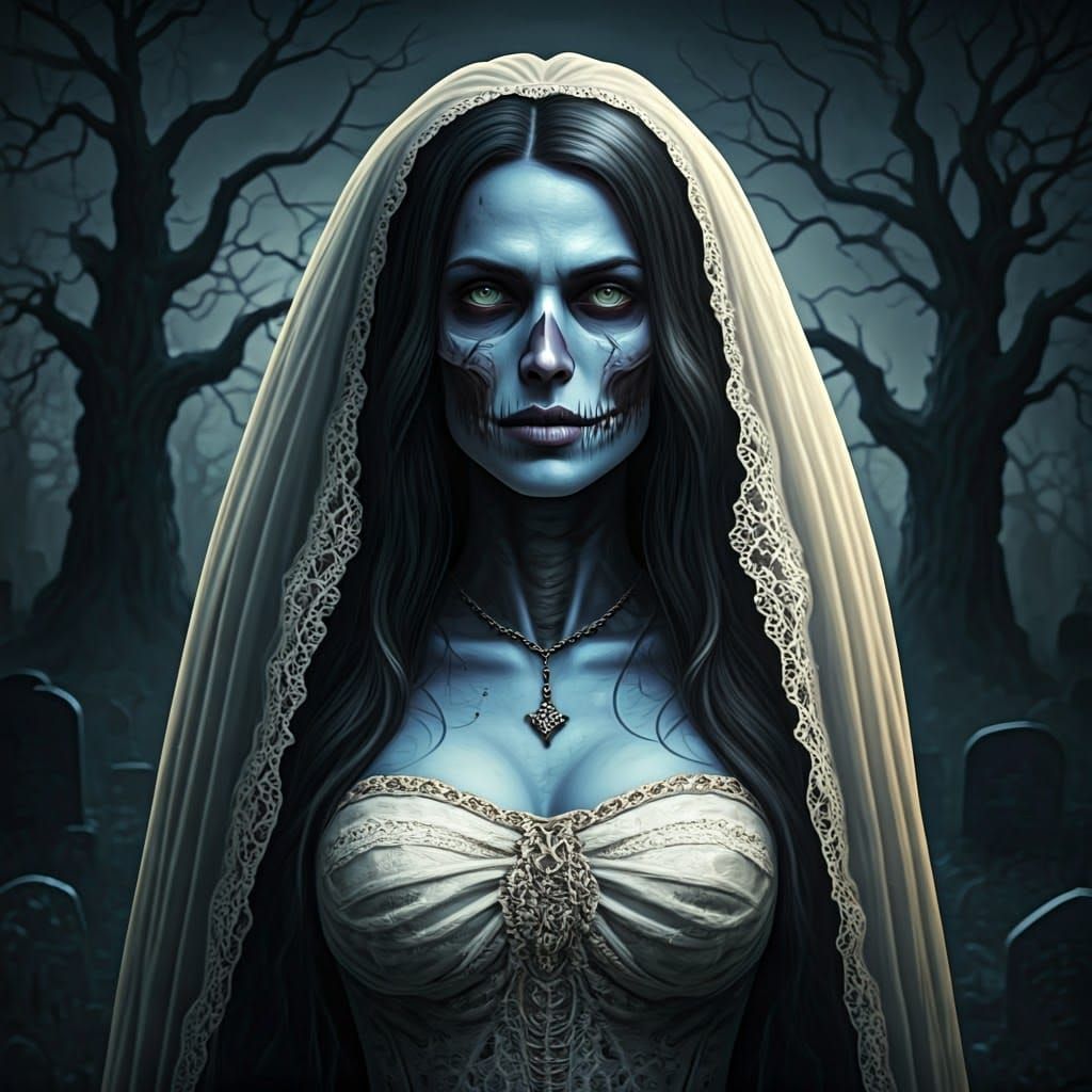 Undead Bride in Moonlight: Dark Romantic Film Noir