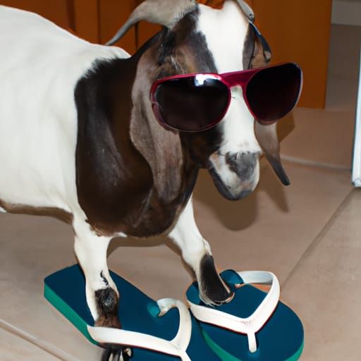 Goat Wearing Sunglasses and Flip Flops