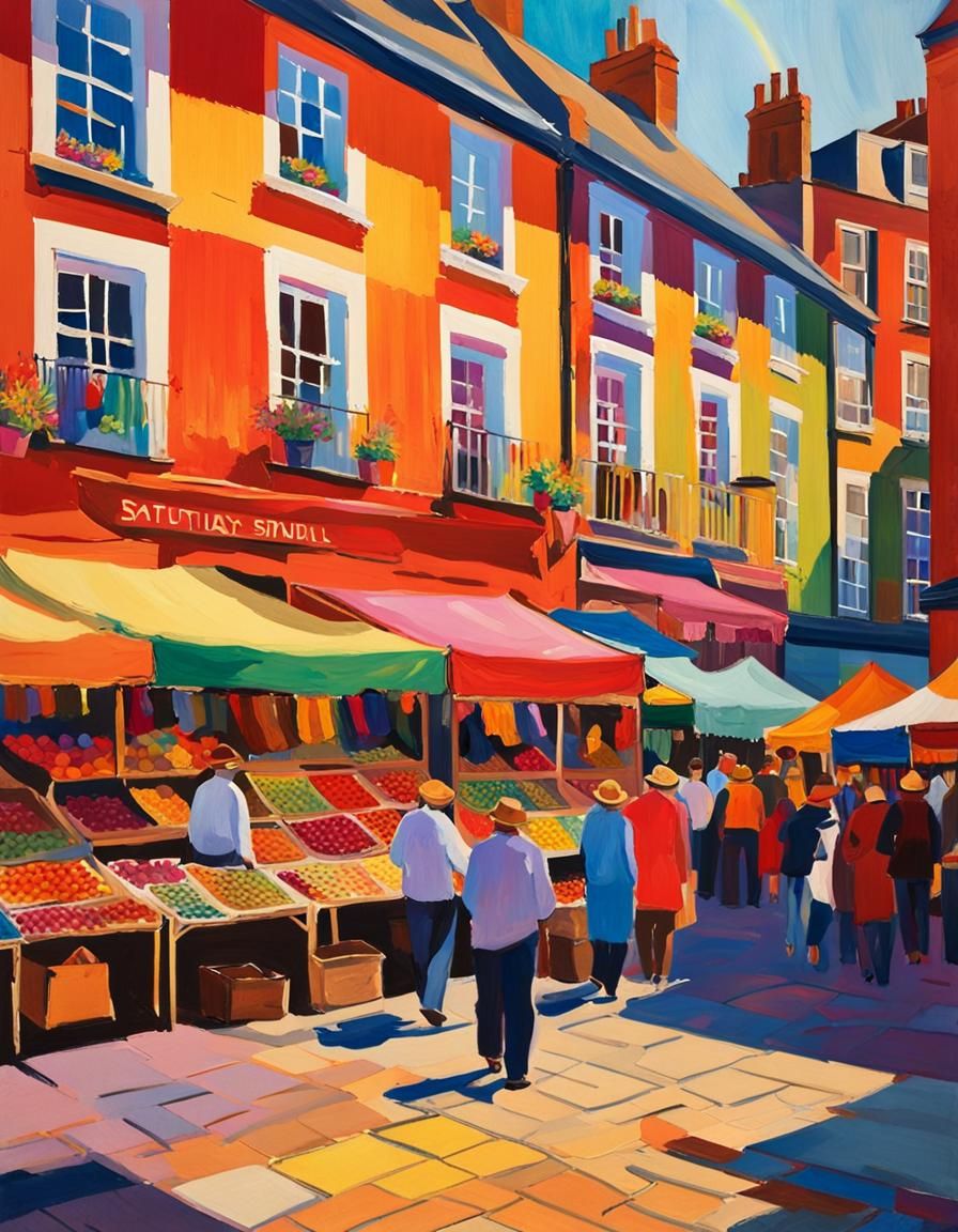 Vibrant London Street Market in Fauvist Style