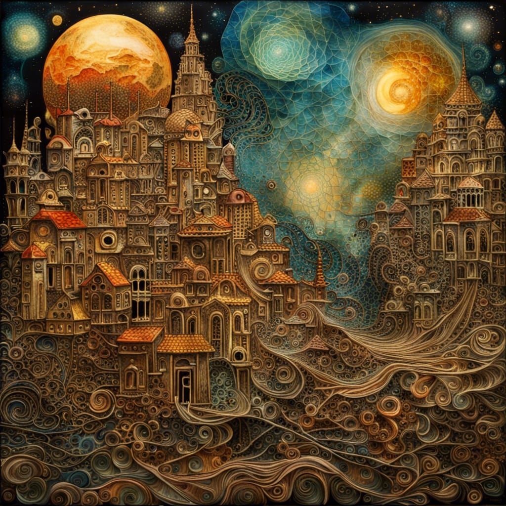 Ethereal Landscape in Encaustic Filigree Style