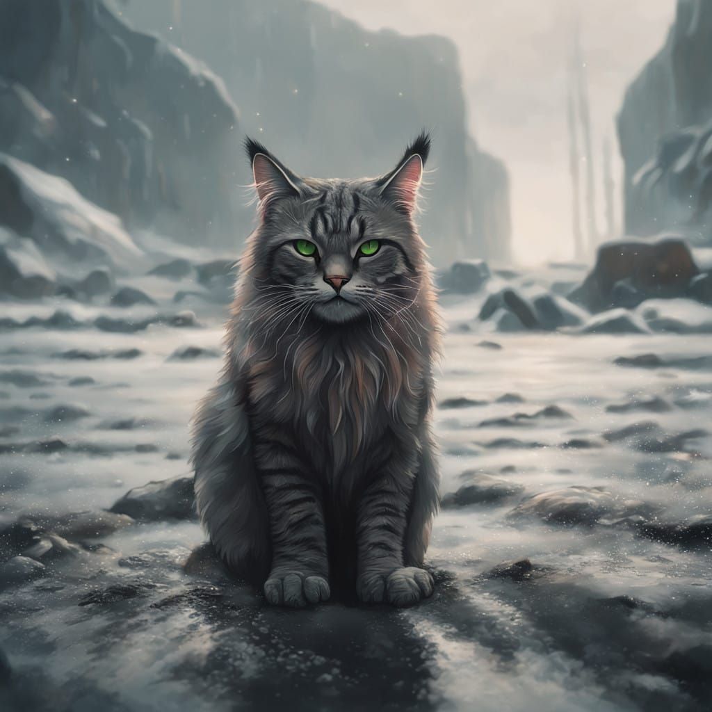 Mystical Maine Cat in Dark, Atmospheric Setting