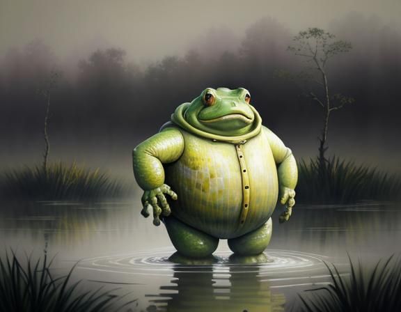 Amphibian in Misty Swamp: Watercolour Painting