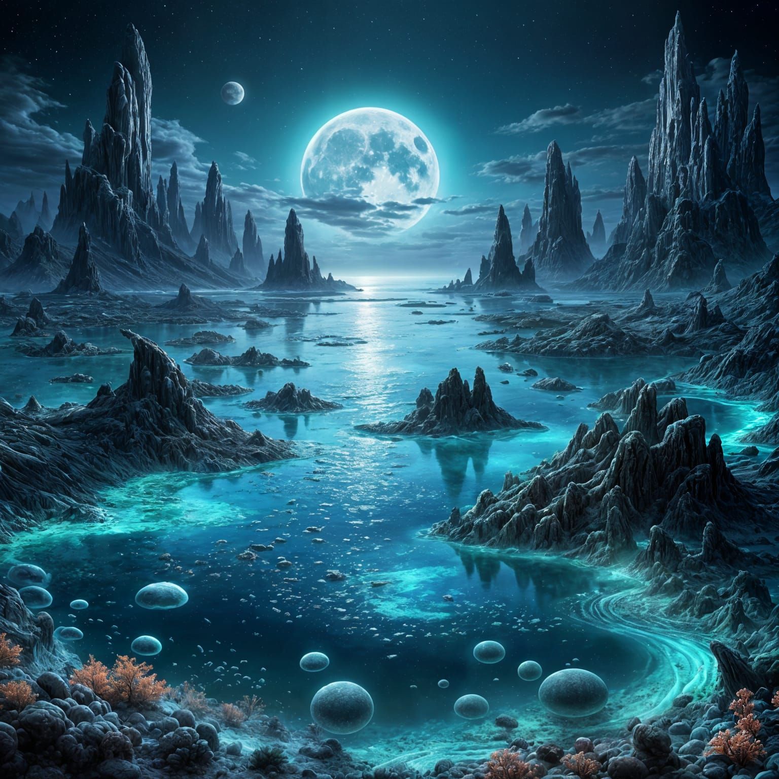 Atlantean Moon: Crystalline Cities and Bioluminescent Seas