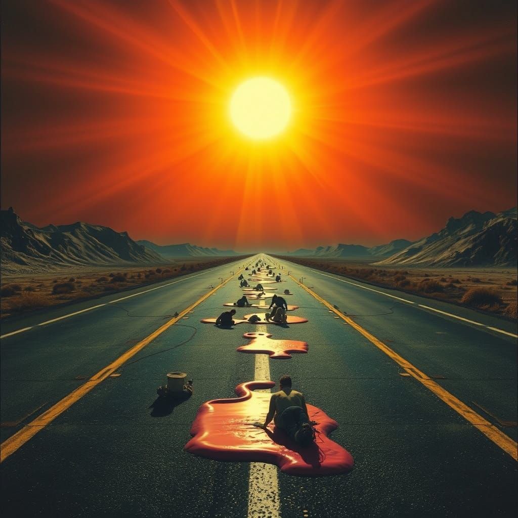 Surreal Melting People in Dreamlike Landscape