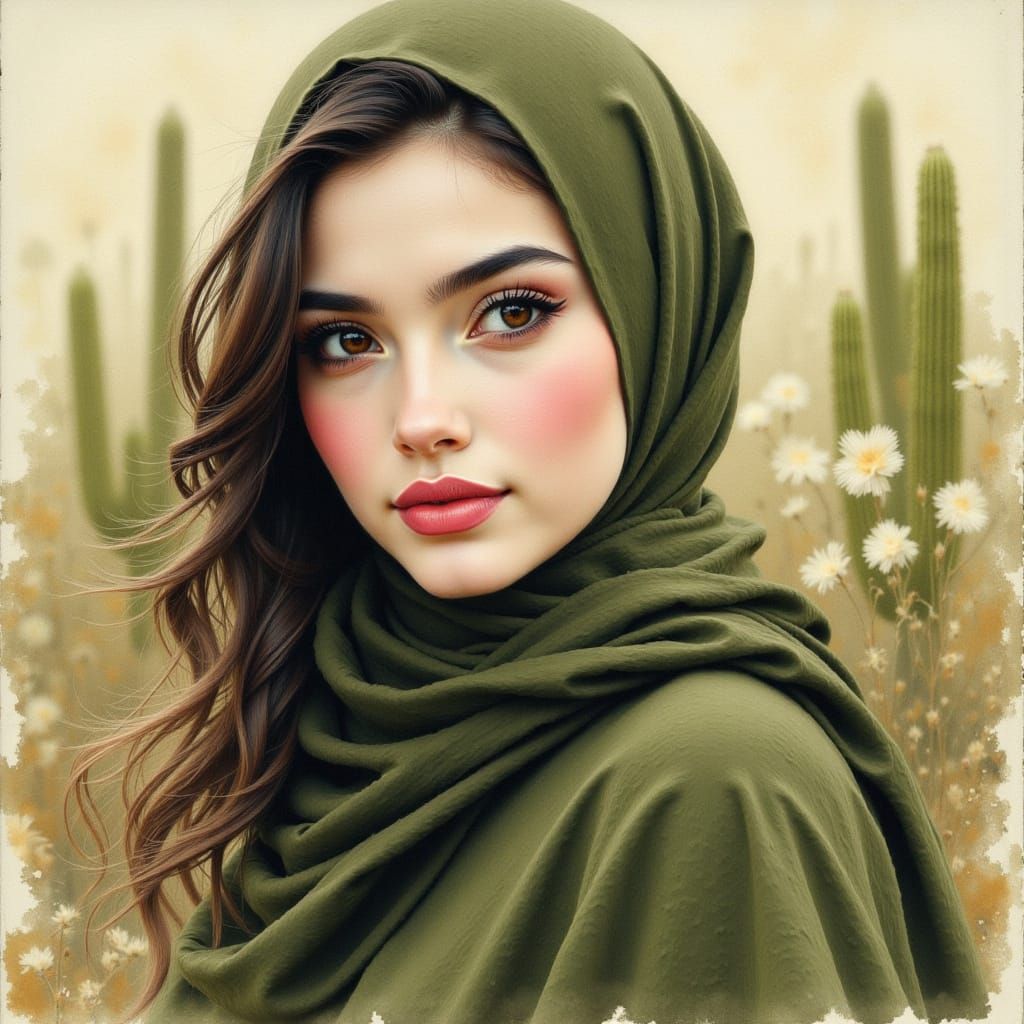 Digital watercolor Illustration of a Beautiful young woman i...