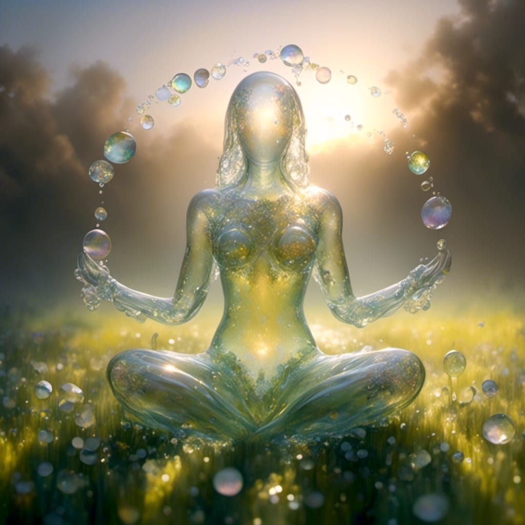 Translucent Figure Meditating in Wildflower Field