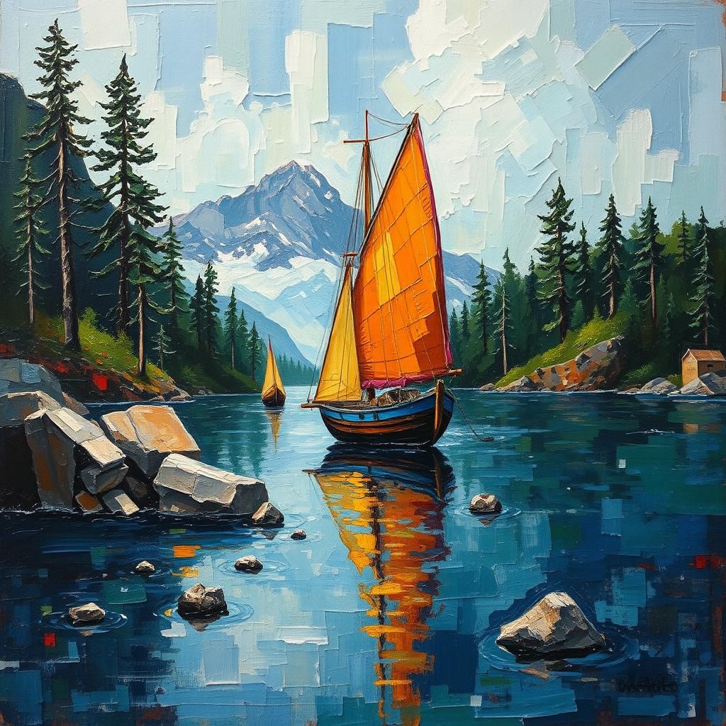 Neo-Impressionist Mountain Iron Extraction in Acrylic